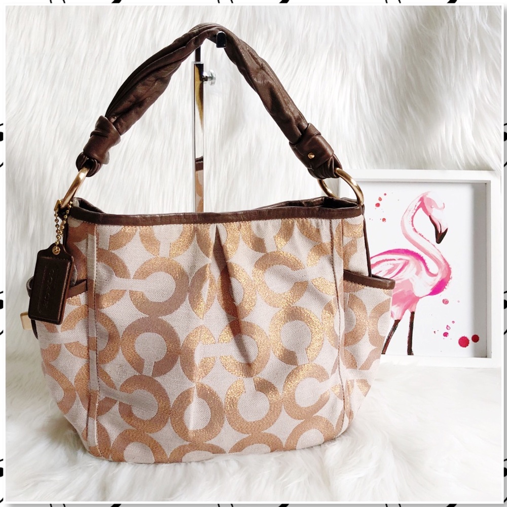 Coach Parker Op Art Shoulder Bag Bronze/Rose Gold